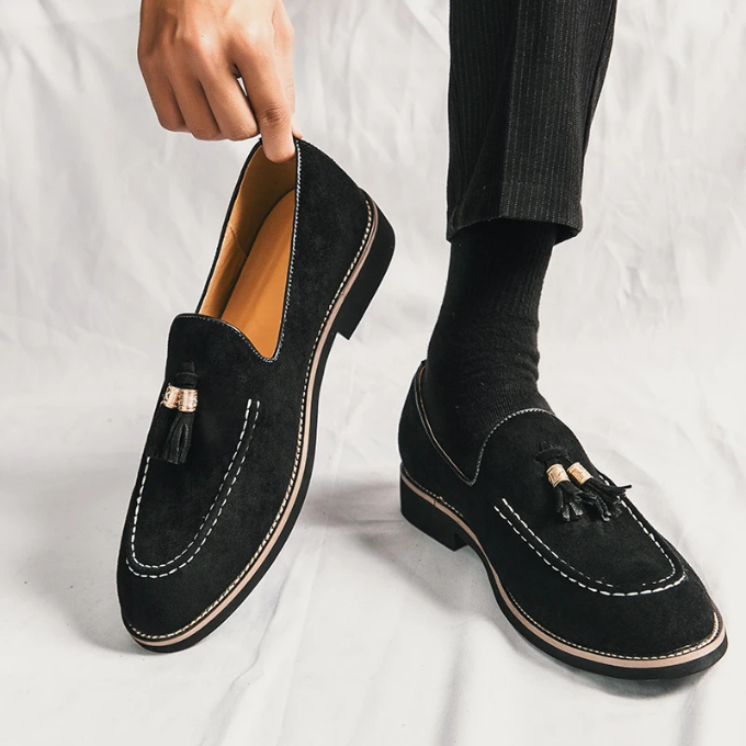 Suede Loafers with Tassel Detail