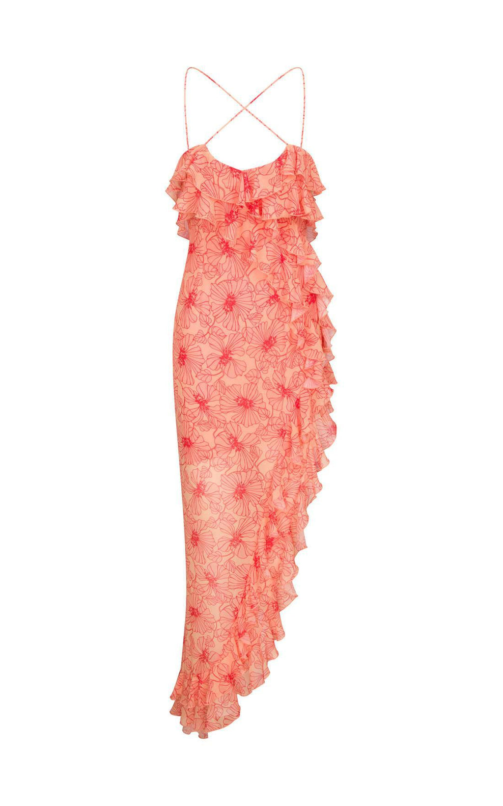 Romantic Ruffled Flower Slit Midi-Length Dress