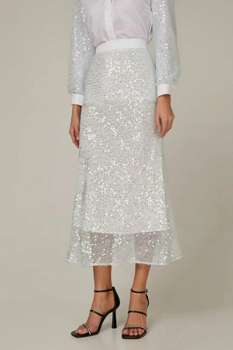 Sequined Sleeve Cotton Shirt & Skirt