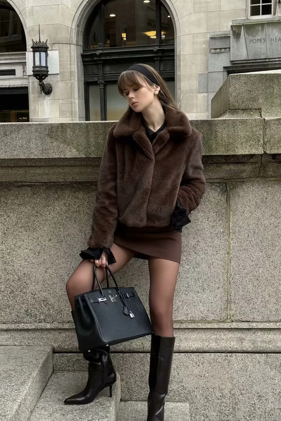 Modern Cocoa Tone Plush Lapel Jacket