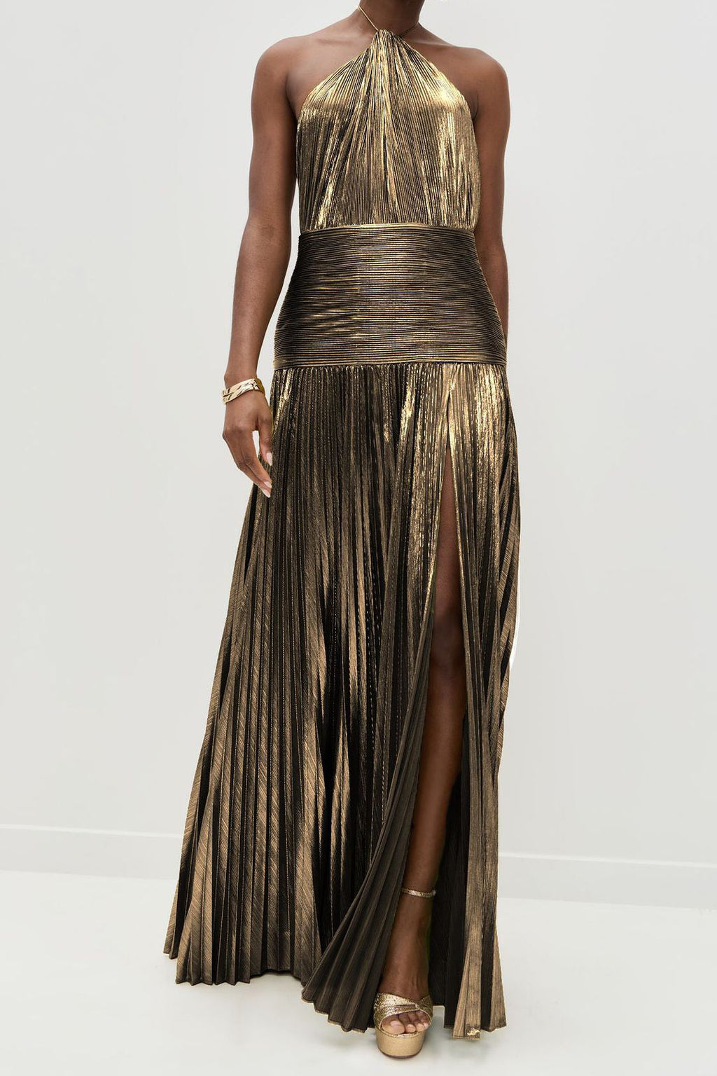 Thalia Metallic Peridot Maxi-Length Dress