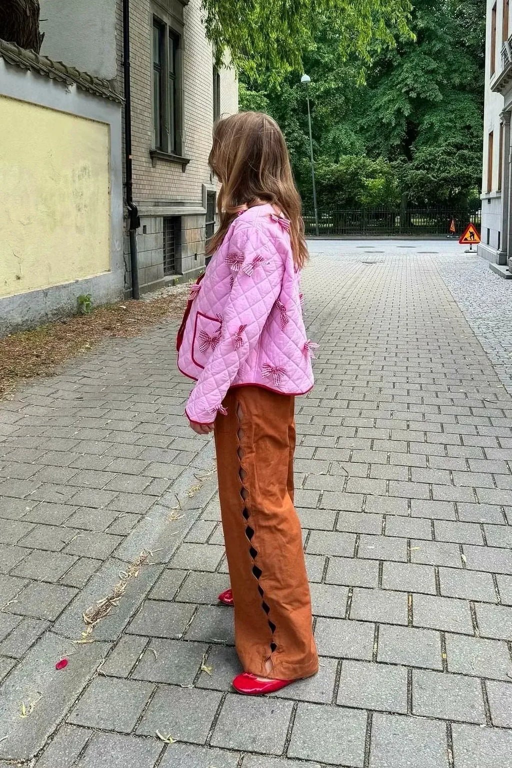 Relaxed Daily Solid Pocket Bow Decor Crew Neck Outerwear