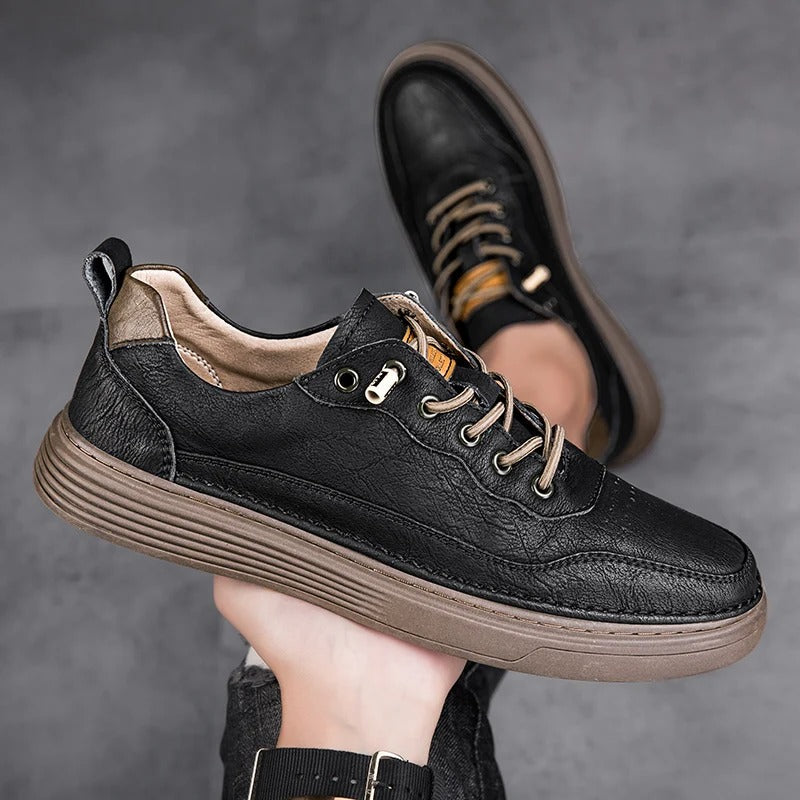 Cowhide Leather Sneakers with Lace-Up Closure