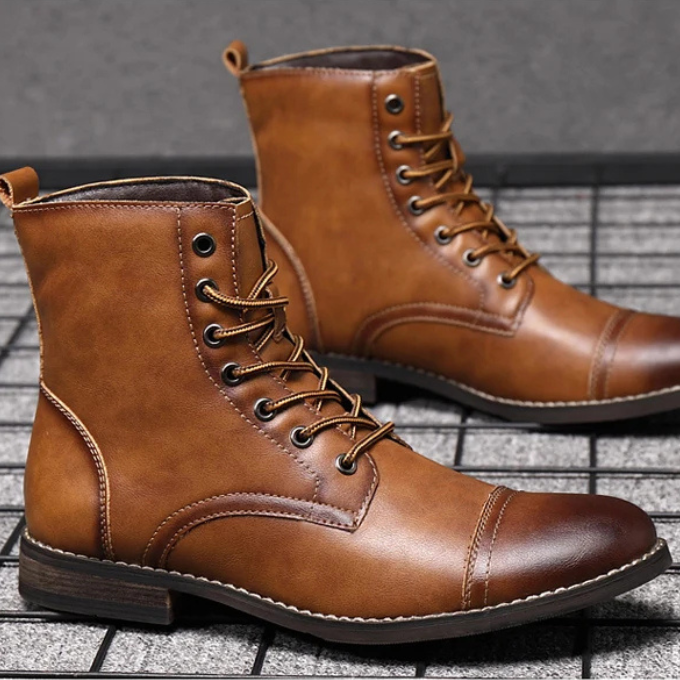 Burnished Full-Grain Leather Boots with Burnished Finish