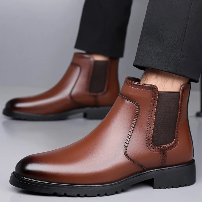 Polished Leather Chelsea Boots with Rubber Sole