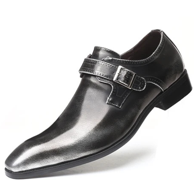 Burnished Leather Monk Strap Shoes with Buckle Strap