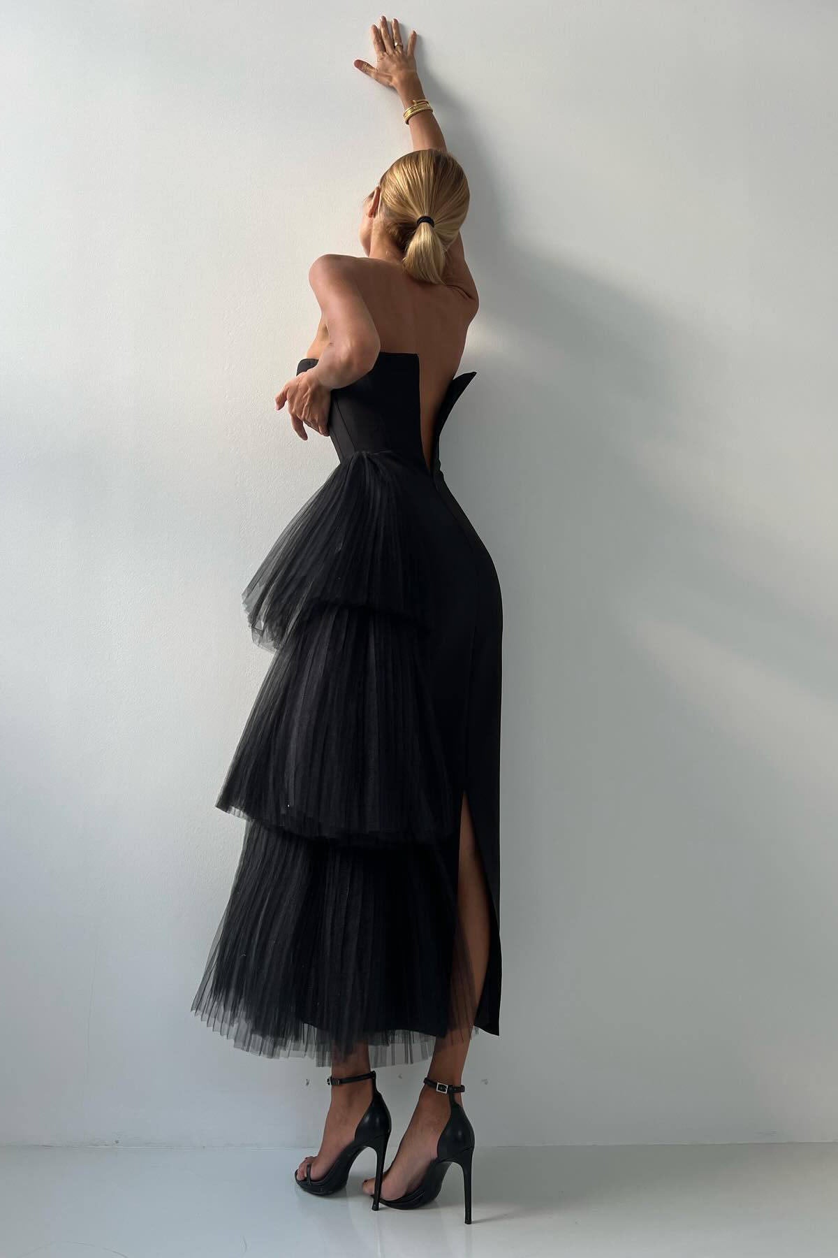 Niche French Fitted Strapless Evening Maxi-Length Dress
