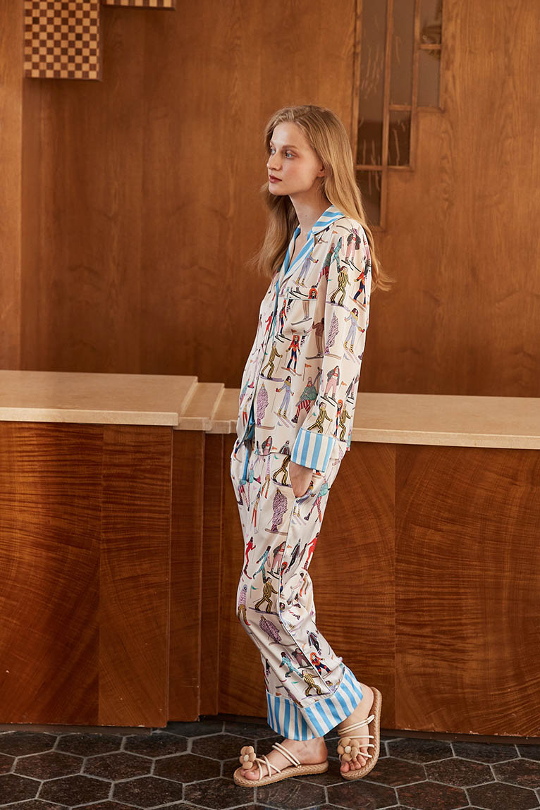 Coordinated Ski Sports Print Pajama Set