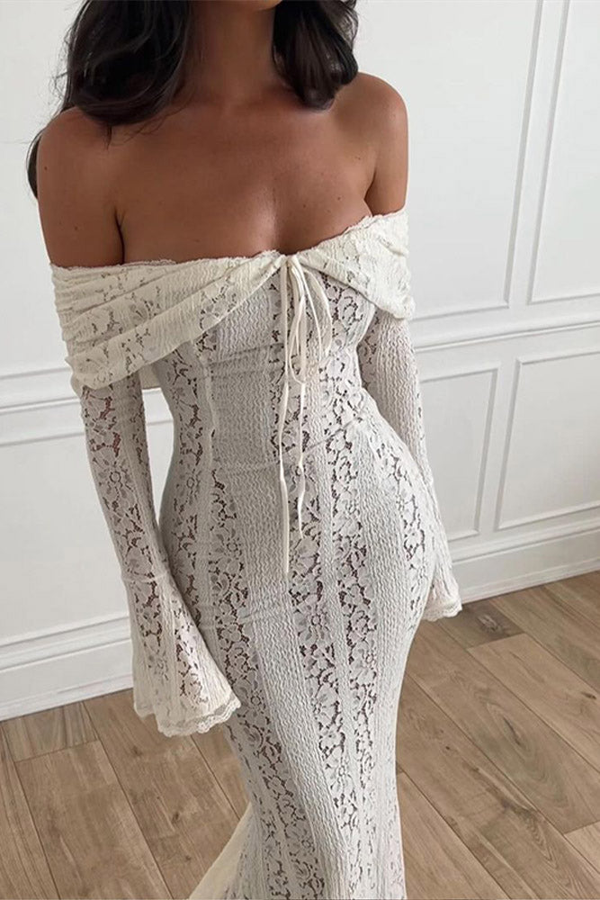 Modern Lace Flared Sleeve off-Shoulder Dress