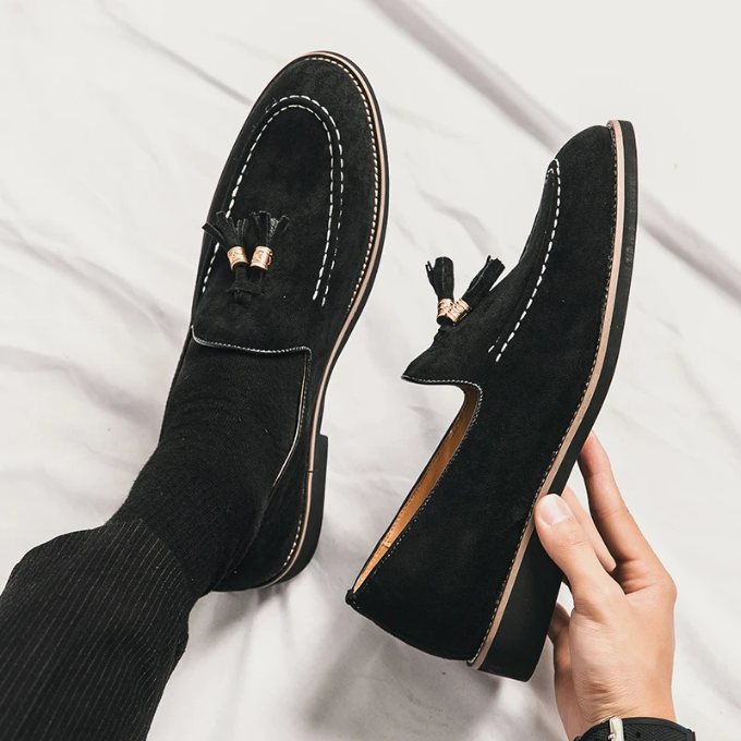 Suede Loafers with Tassel Detail