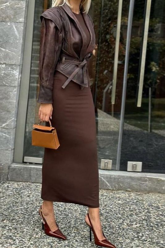 Modern Street-Style High-Gloss Lace-up Leather Jacket