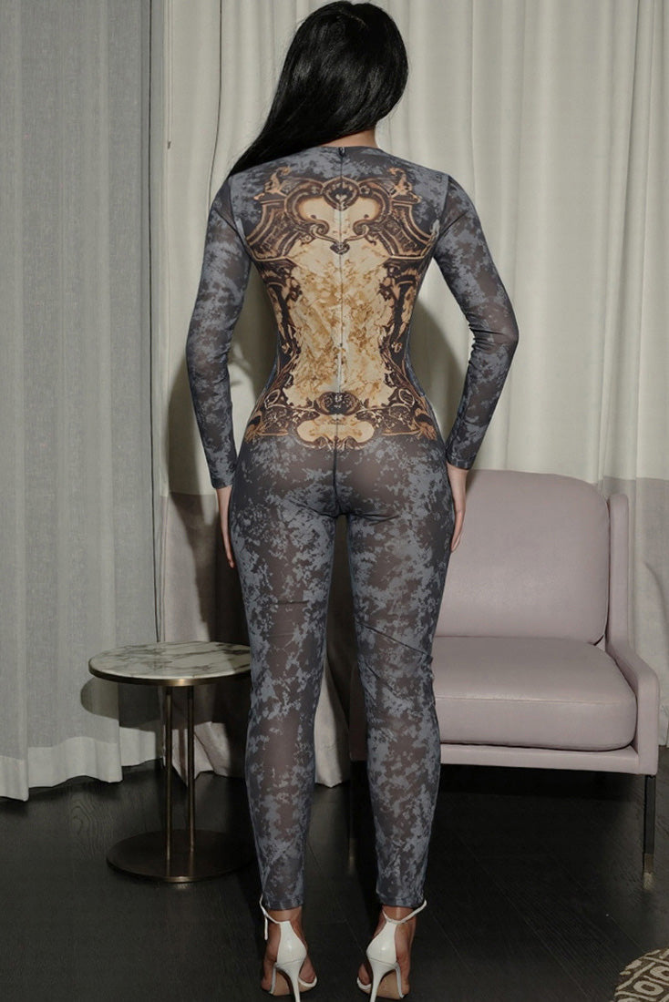 Modern Edgy Baroque Camo Sheer Jumpsuit