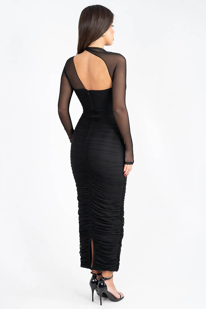 Refined Crew Neck High-Waisted Mesh Dress