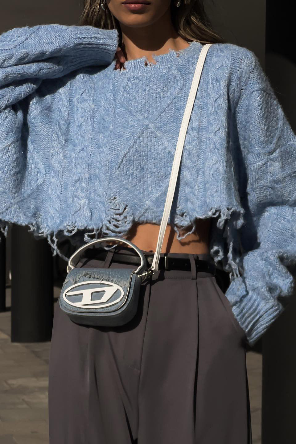Distressed Mohair Crop Knit Sweater