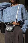 Distressed Mohair Crop Knit Sweater