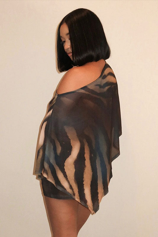 Coordinated Tiger Pattern Sheer Skirt Set