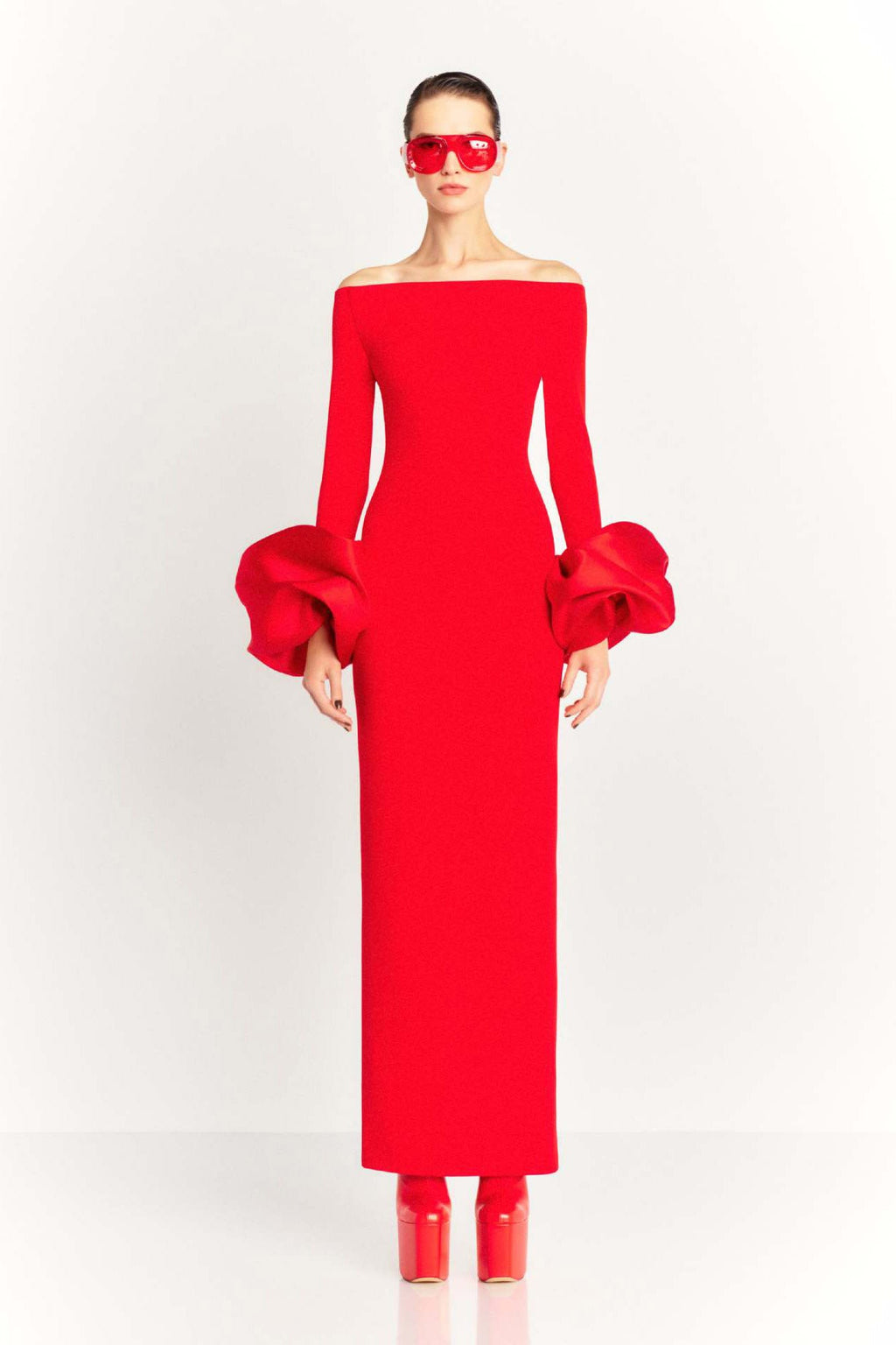 Solid Lantern Sleeve Dress