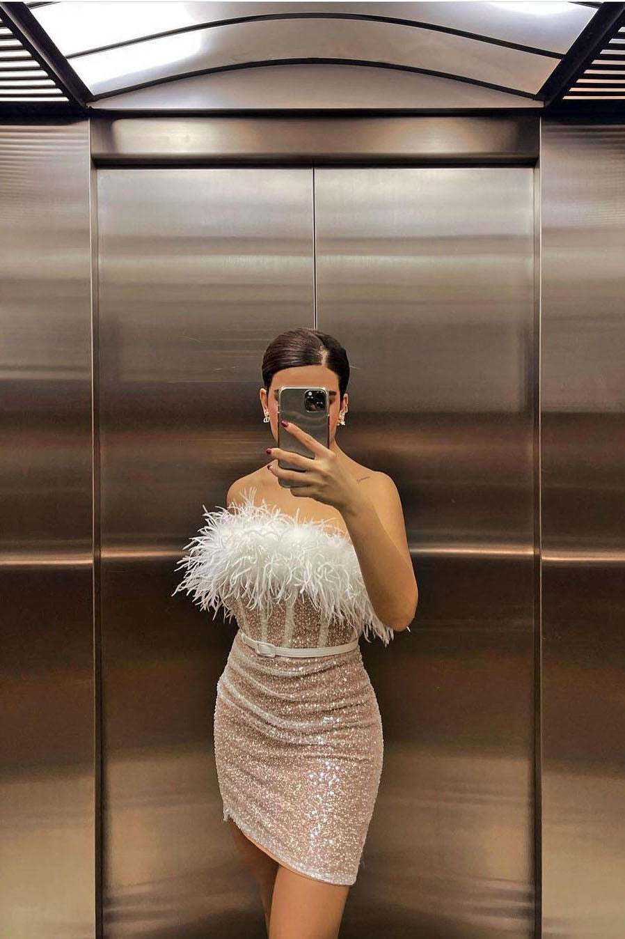 Sequined Feather Fitted Dress
