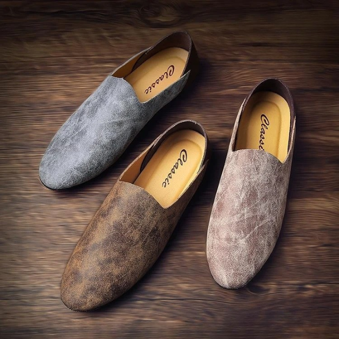 Distressed Leather Loafers with Broken-In Comfort