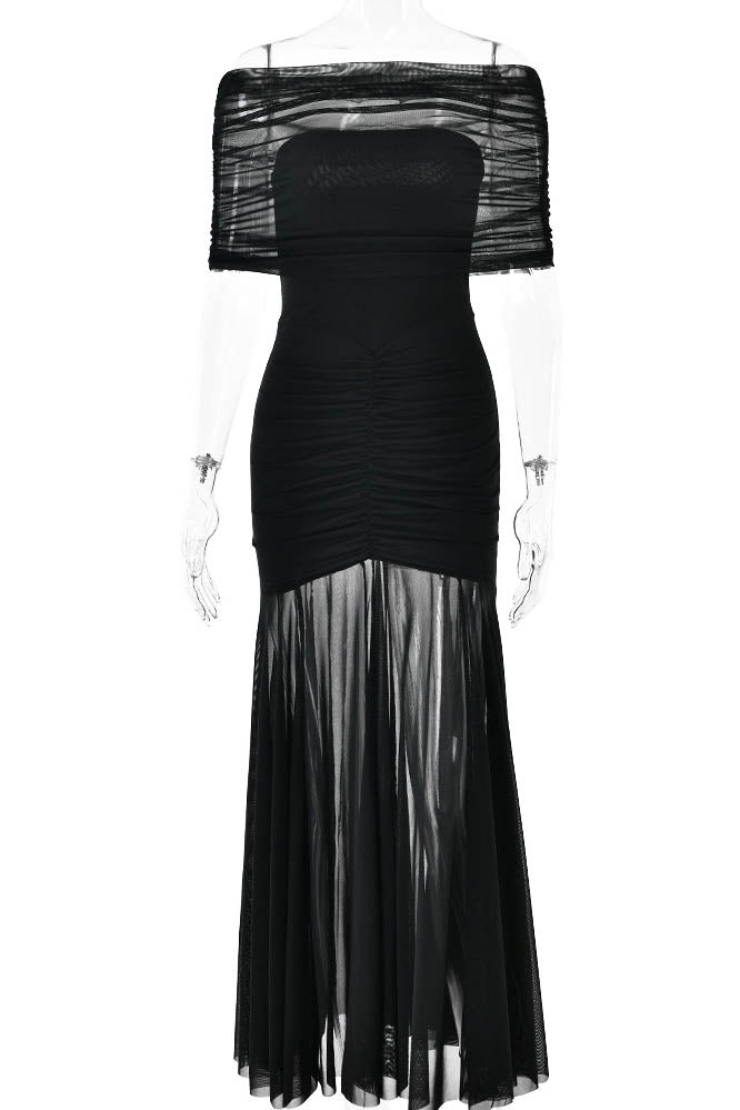 Nocturne Whisper - Fitted Open-Back Maxi-Length Dress