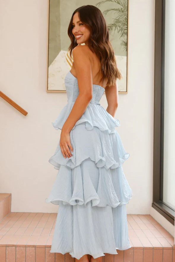 Sexy Stylish Strapless Open-Back Tiered Midi-Length Dress
