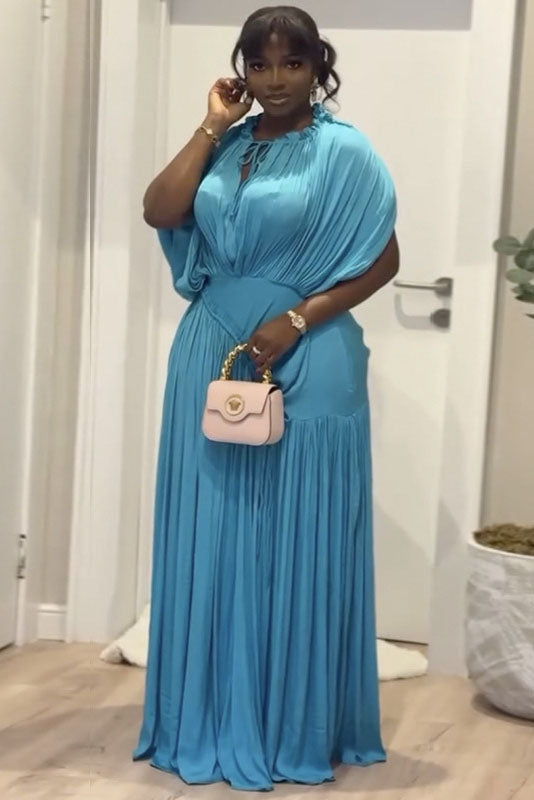 Ruched Waist Relaxed Batwing Sleeve Maxi-Length Dress