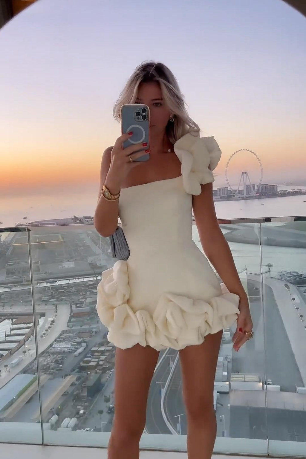 Romantic Tulip Waist Strapless Mini-Length Dress