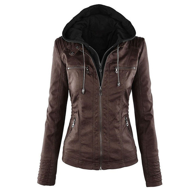 Leather Jacket with a Hood