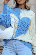 Relaxed Patchwork Contrast Crew Neck Tops Knit Sweater