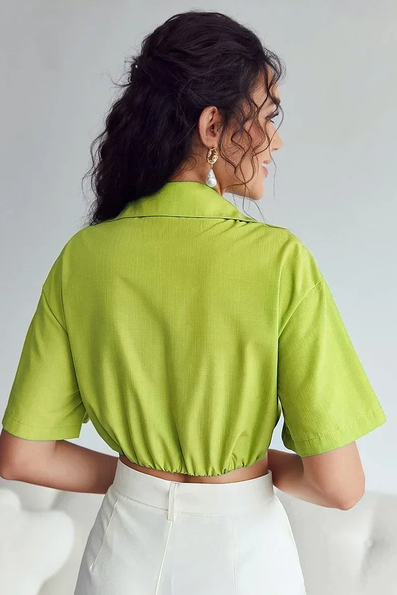 Modern Kay Twisted Crop Linen Blouse