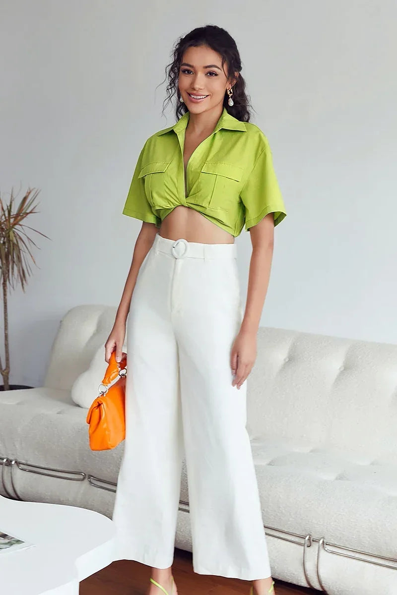 Modern Kay Twisted Crop Linen Blouse