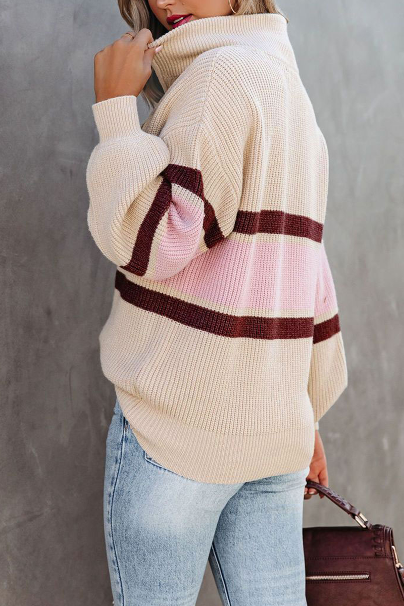 Relaxed Solid Patchwork Zipper Collar Sweaters(5 Colors)
