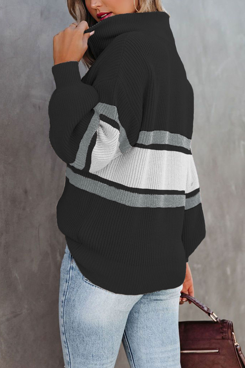 Relaxed Solid Patchwork Zipper Collar Sweaters(5 Colors)
