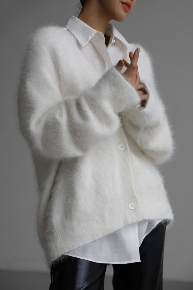 Celebrities Refined Solid Buttons V-Neck Outerwear