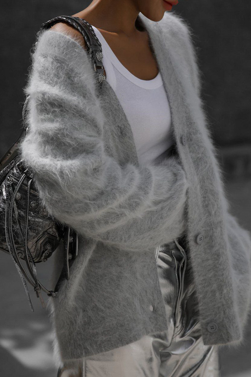 Celebrities Refined Solid Buttons V-Neck Outerwear