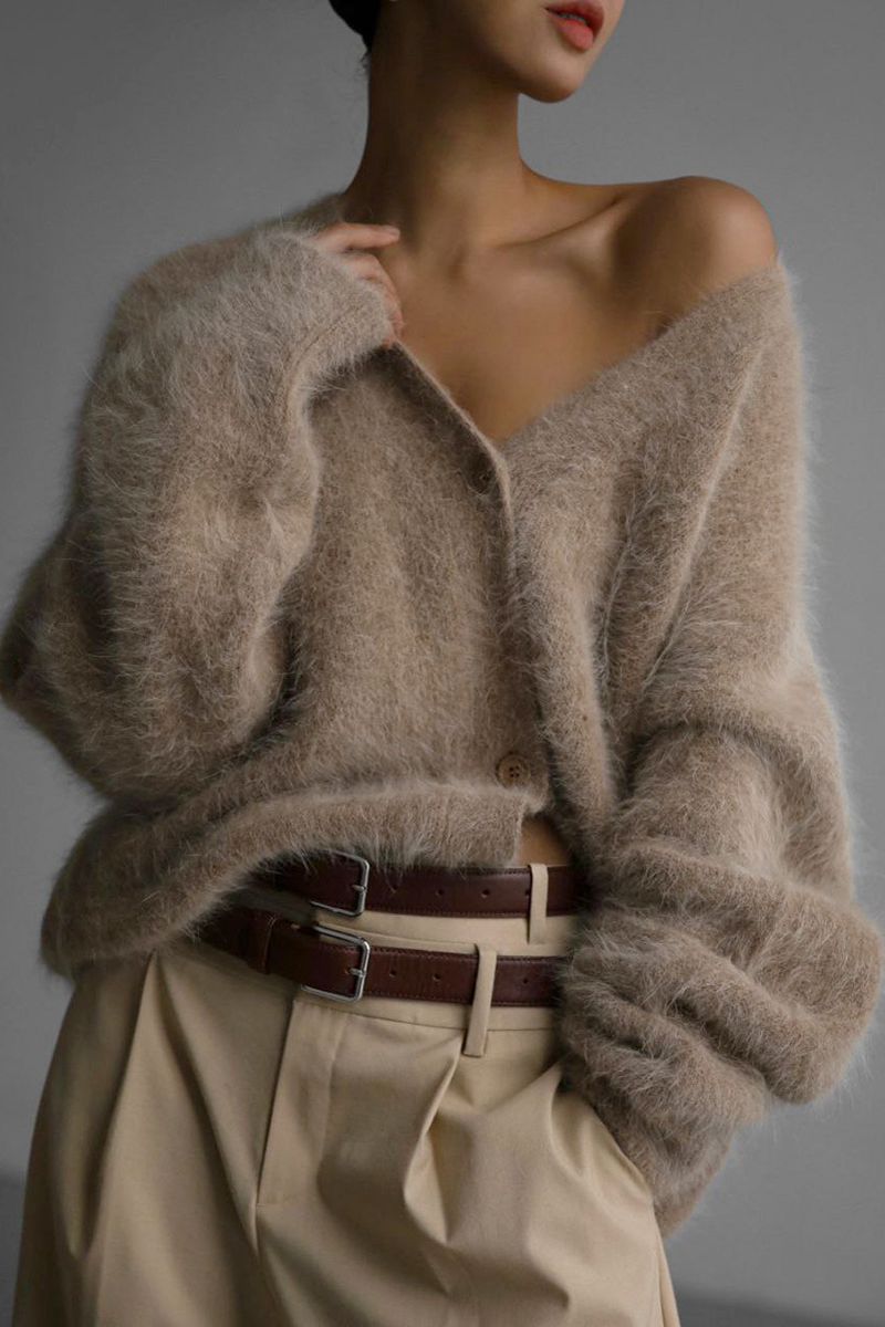 Celebrities Refined Solid Buttons V-Neck Outerwear