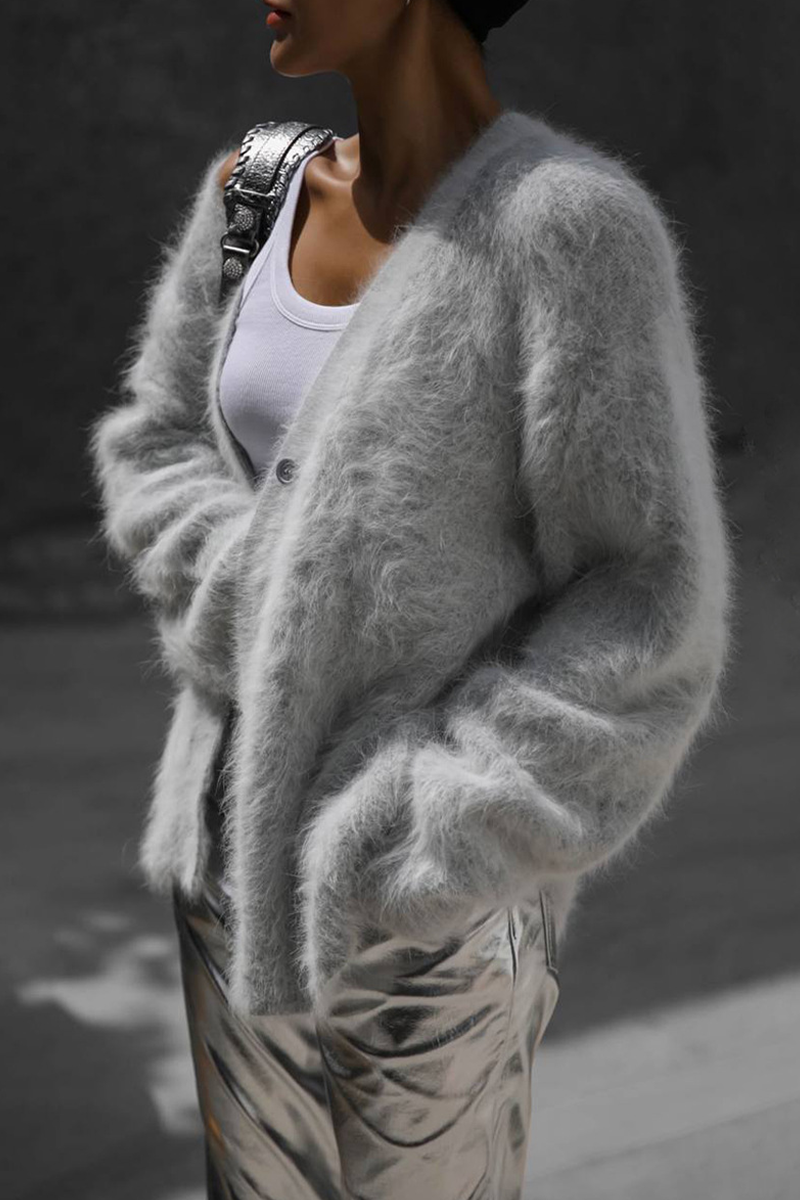 Celebrities Refined Solid Buttons V-Neck Outerwear