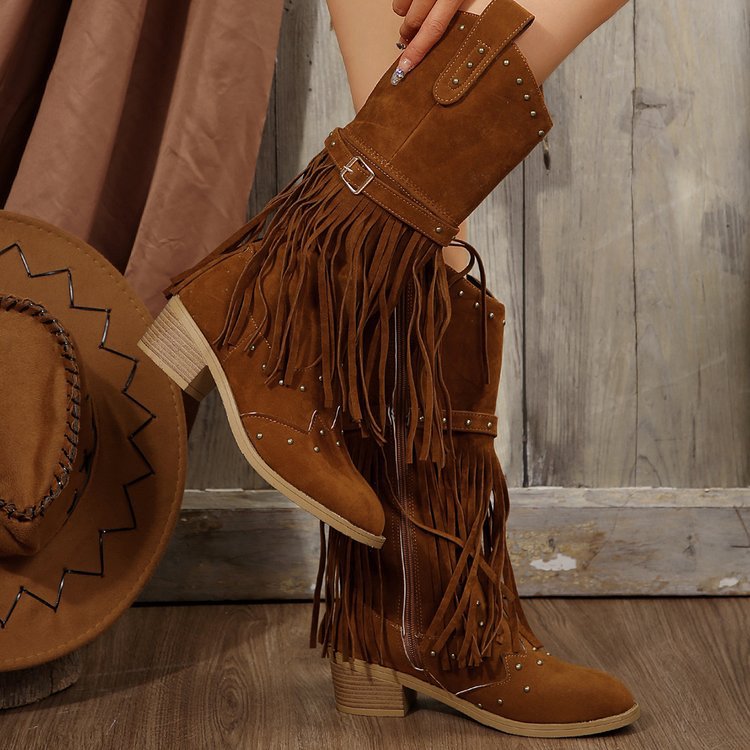 Modern Retro tassel rivet belt knight boots
