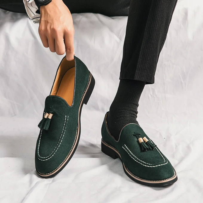 Suede Loafers with Tassel Detail