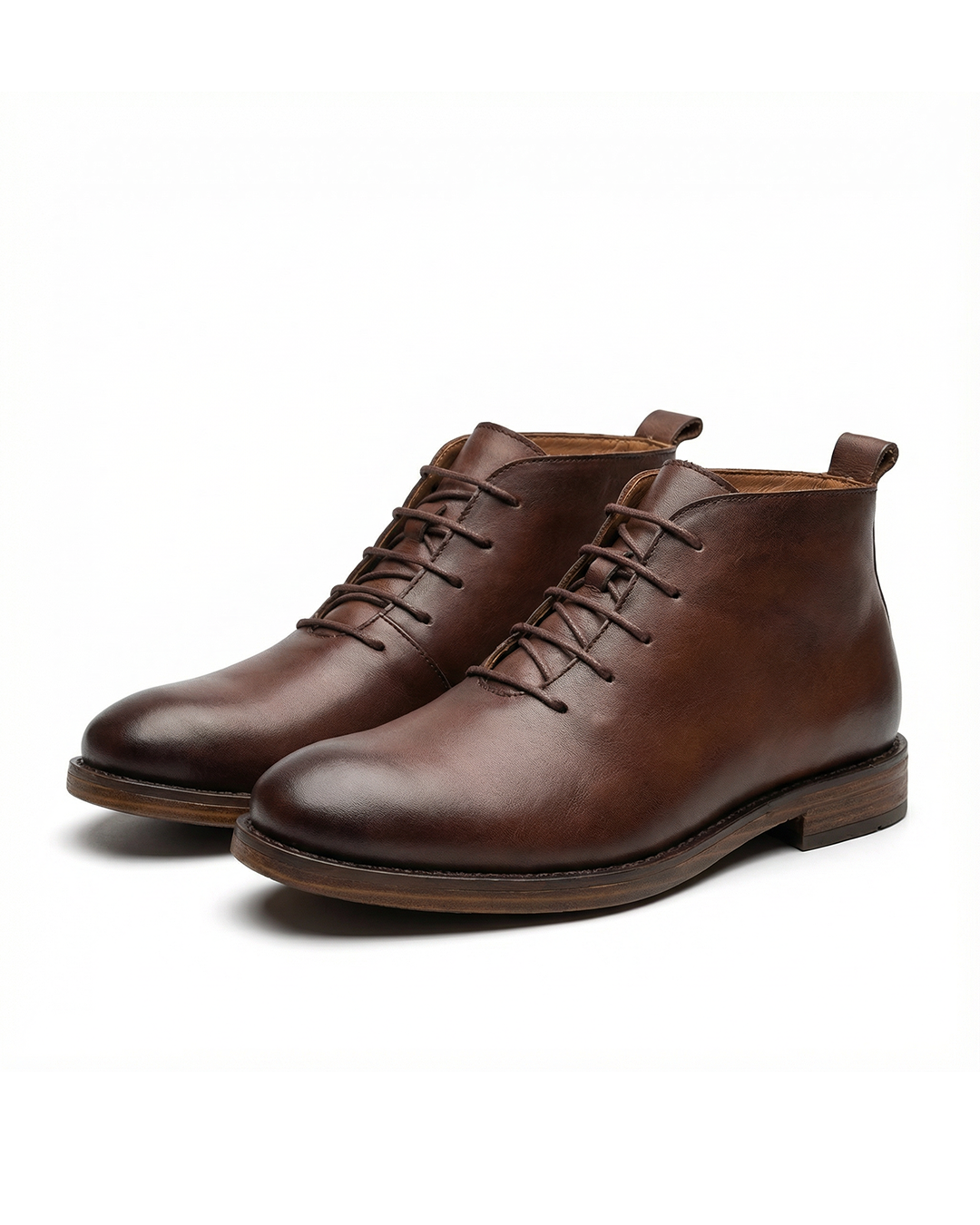 Polished Leather Boots with Cap-Toe Detail