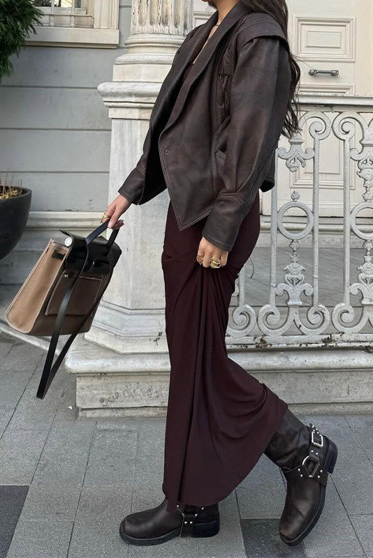 Modern Street-Style High-Gloss Lace-up Leather Jacket