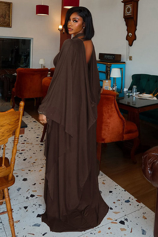Sheer Cape Two-Piece Maxi-Length Dress Set