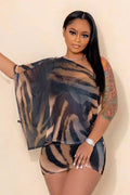 Coordinated Tiger Pattern Sheer Skirt Set