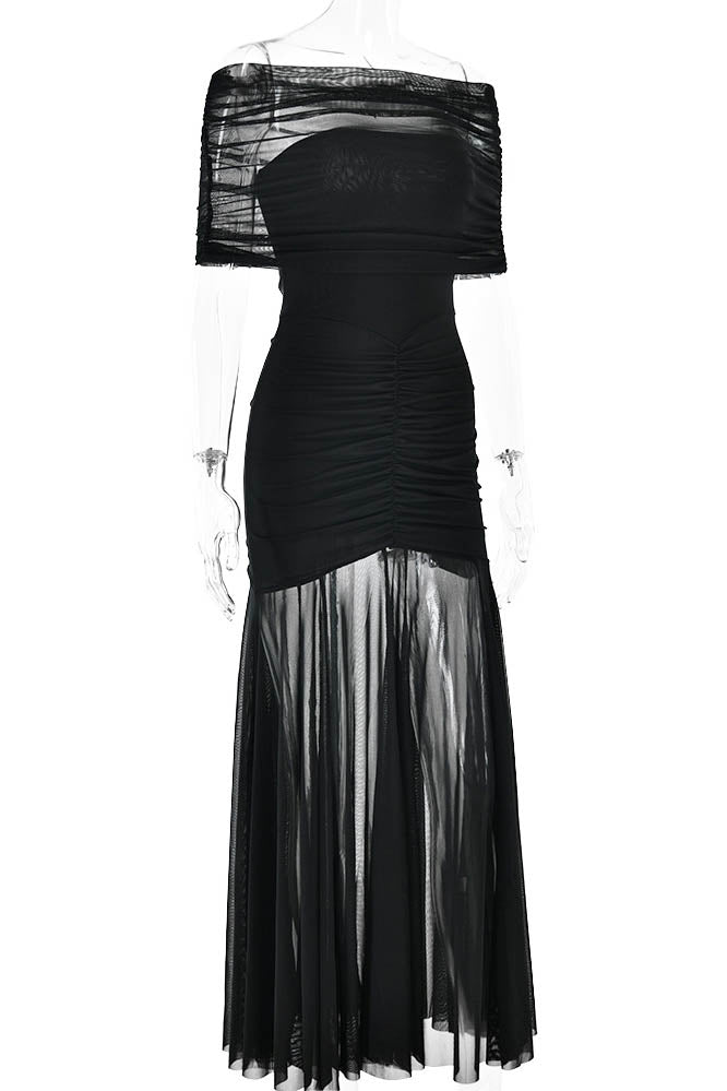 Nocturne Whisper - Fitted Open-Back Maxi-Length Dress
