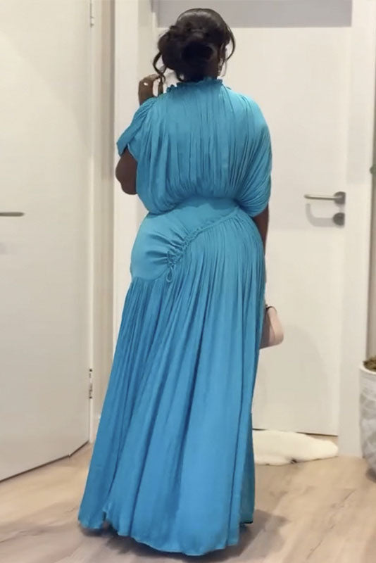 Ruched Waist Relaxed Batwing Sleeve Maxi-Length Dress