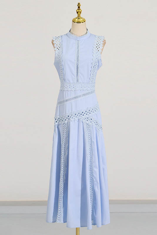 French Lace-Trimmed Sleeveless Maxi-Length Dress