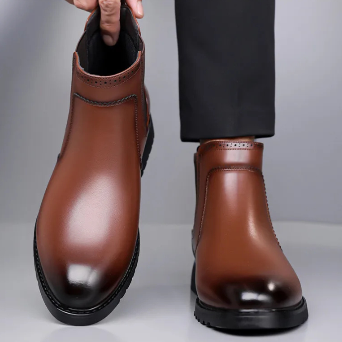 Polished Leather Chelsea Boots with Rubber Sole