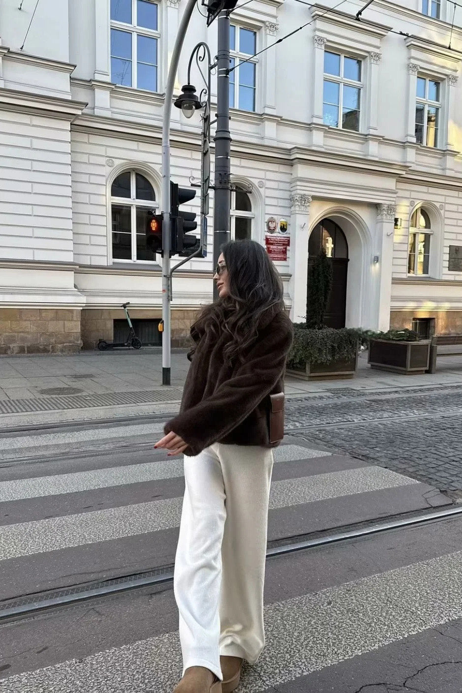 Modern Cocoa Tone Plush Lapel Jacket