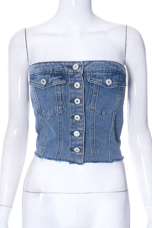 Modern Trendy Denim Buttoned Top