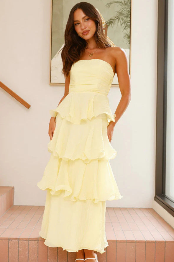 Sexy Stylish Strapless Open-Back Tiered Midi-Length Dress